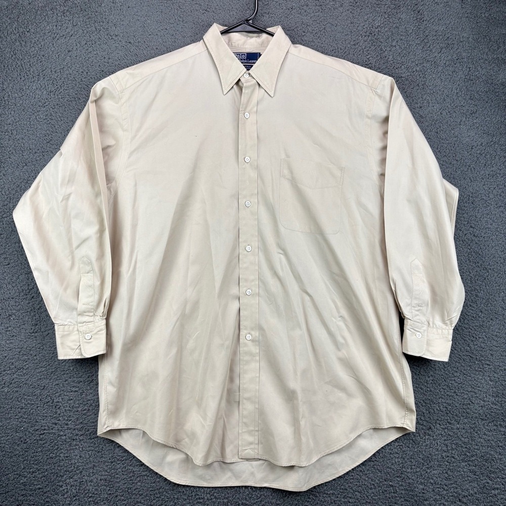 Polo Ralph Lauren‎ Chatfield Mens 16.5-34 Tan Cotton Button Down Dress Shirt